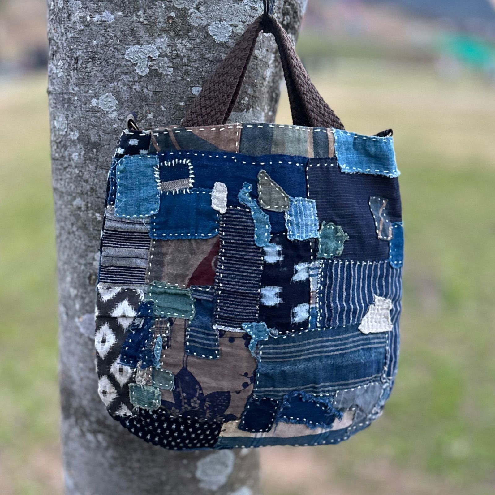 古布型染×酒袋　バッグ　ハンドメイド　時代物 古布 柿渋染め粉袋×酒袋バッグ | chibisix