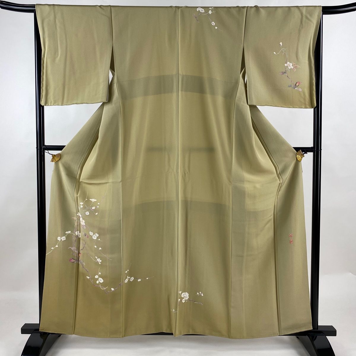 付下げ 身丈158.5cm 裄丈66.5cm M 袷 百貫達雄 落款 枝花 ぼかし  