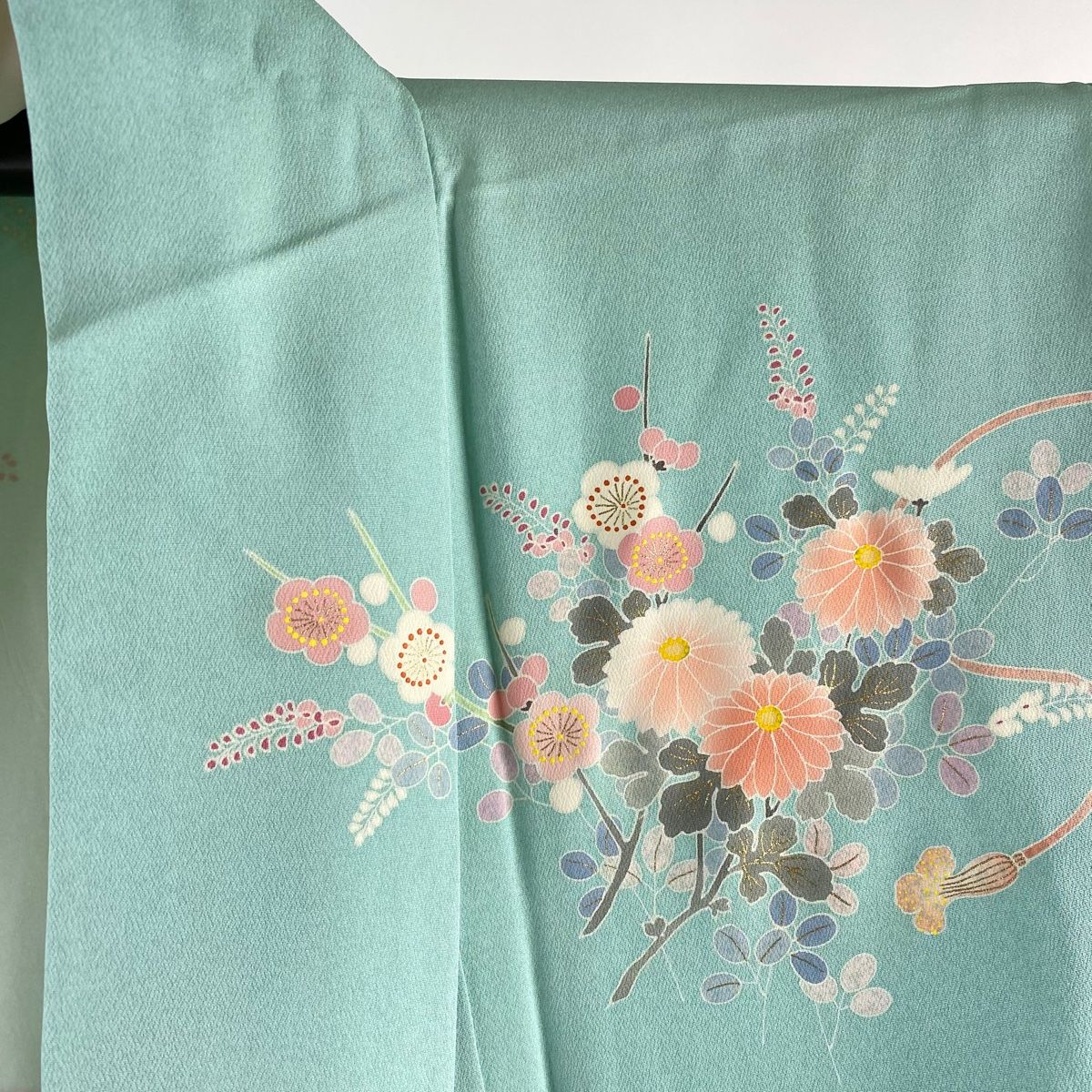 訪問着 身丈153cm 裄丈63.5cm S 袷 松井青々 落款 花籠 楓 金彩 金銀糸  