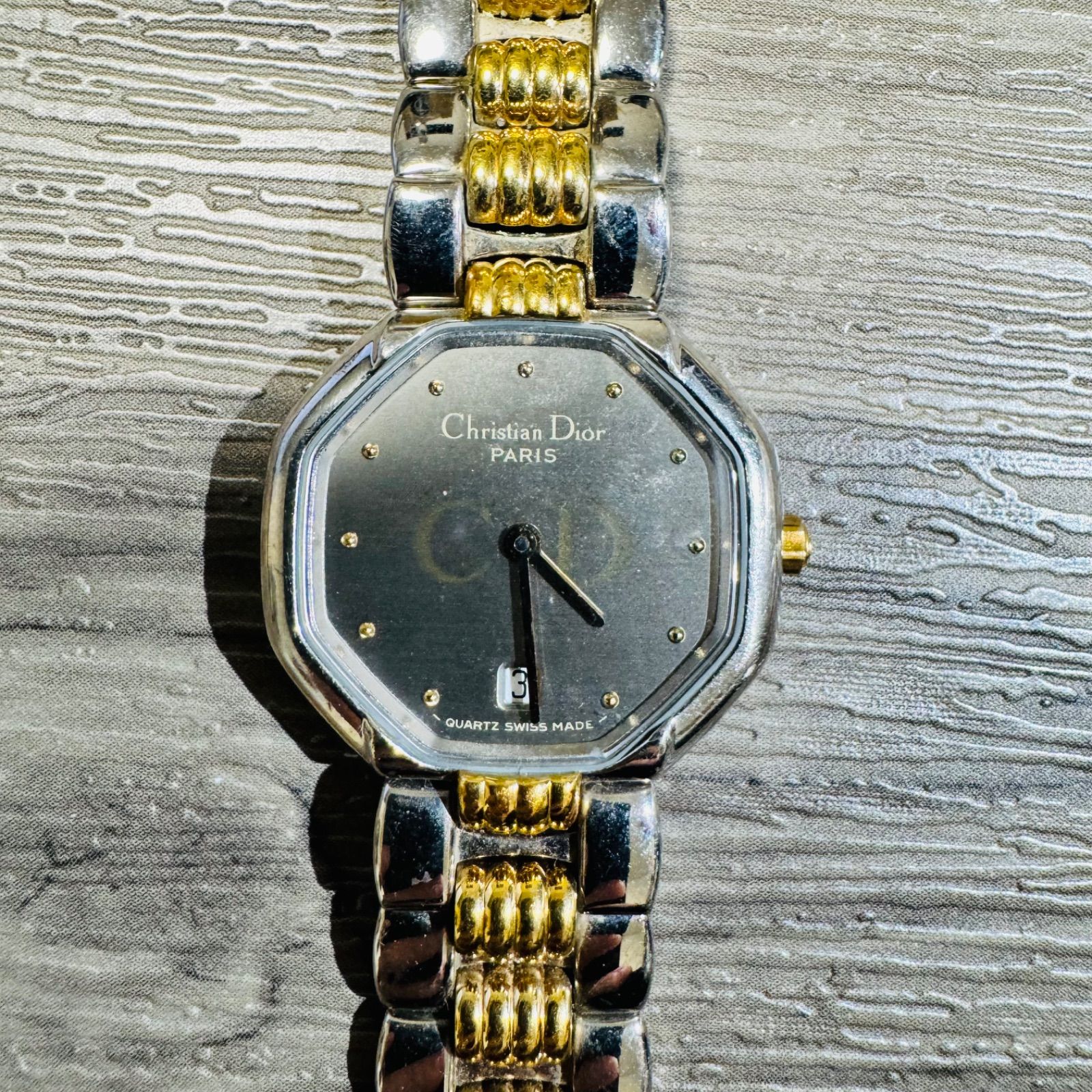 【正規品お得】【稼動品】ディオール 白文字盤 腕時計 オクタゴン デイト シルバー ゴールド 時計