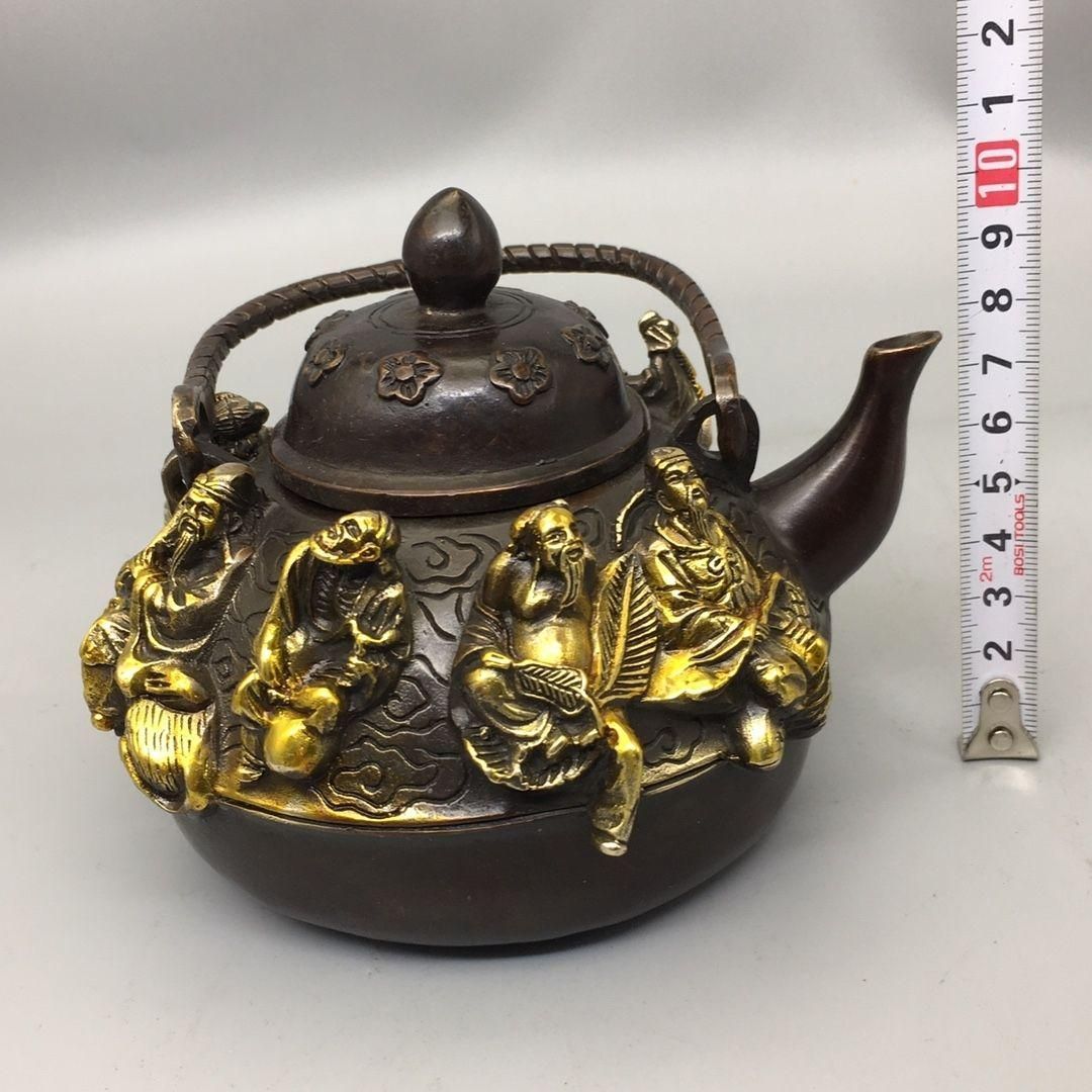 銅器 浮彫麒麟提梁壺 茶壺 酒壺 煎茶道具 装飾品 工芸品 美術品 置物 銅器 八仙過海提梁壺 茶壺 酒壺 煎茶器 茶道具 装飾品 工芸品