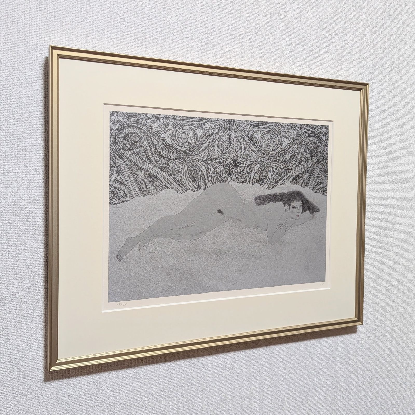 【真作】【直筆サイン】加山又造「裸婦 95-B 黒」【リトグラフ】【額付】 加山又造「裸婦 95-B 黒」リトグラフ 直筆サイン 1995年制作 35部限定