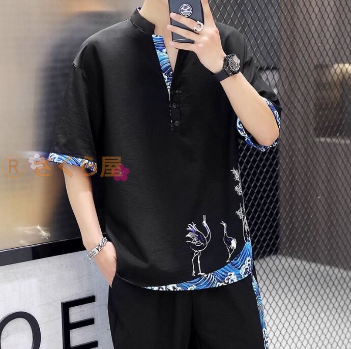 セットアップ メンズ 夏 半袖 薄手 接触冷感 涼しい 上下セット 短パン