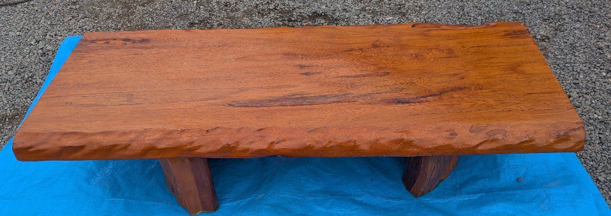 鹿児島発 屋久杉 天板外寸約140×57 厚み6㎝ 足二個ガラス板付きです 