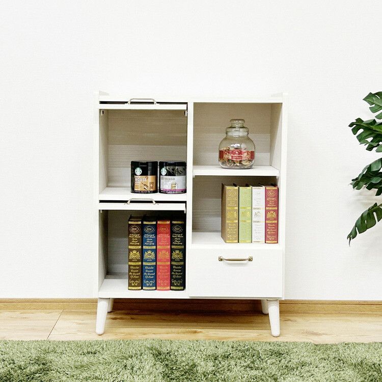 ♪日本製 脚付き キャビネット ホワイト 幅72cm 北欧 リビング収納 収納家具 チェスト おしゃれ