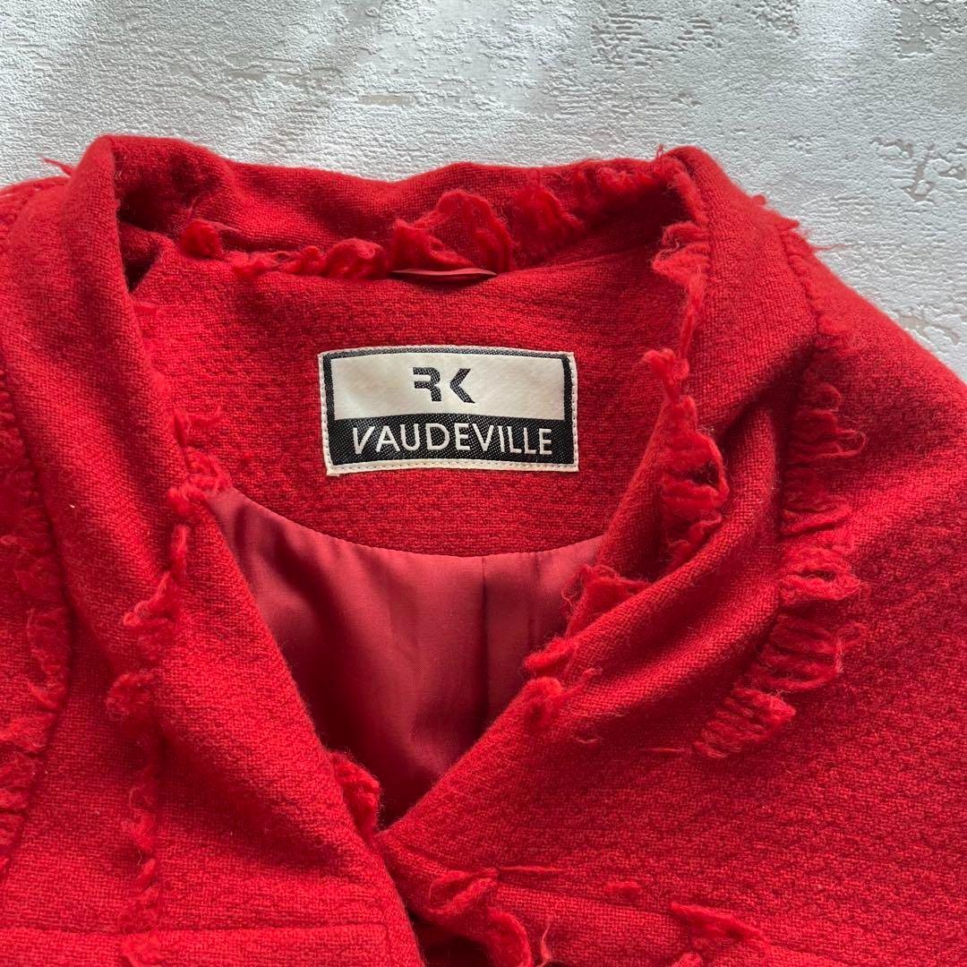 昭和レトロ大きめ襟ウールオーバーコートはフリンジ付きレッドフリーサイズ