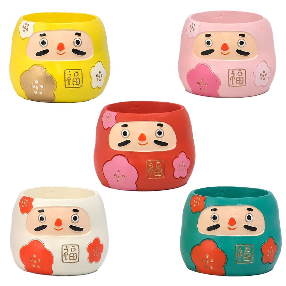 【花紋ダルマ】リトルレジンポット　NY376S　5個セット　お正月　新年　福　受験　推しカラー　多肉植物　ミニプランター　可愛い　小物入れ　★まとめ買い値下げ交渉可★