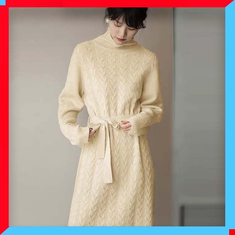 新品 ケーブル編み ニットワンピース レディース 秋冬 ロング丈