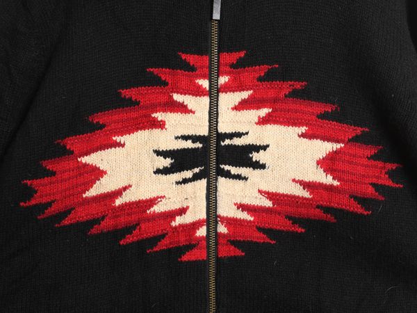  な ! 00 s ラルフローレン ネイティブ柄 ニット セーター ジャケット レディース 2 XL ウール ハイネック フルジップ 大きいサイズ 黒 長袖 ニット セーター
