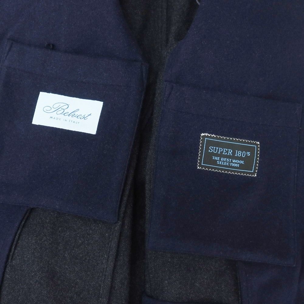 新品】ベルベスト Belvest SUPER180'sウール ノーカラー