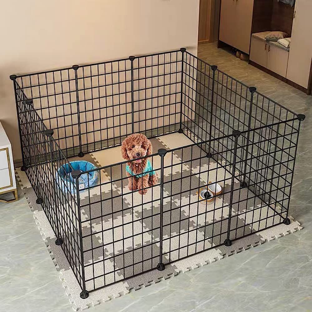 ENCOUNTER ペットフェンス ペットサークル ケージ 12枚セット 45×35cm 小型犬 小動物 犬 うさぎ ペット 室内用 透明 サークル 犬 室内 メッシュパネル ワイヤーサークル サークルフェンス ペットケージ 大きいサイズ レイアウト自由 ペッ