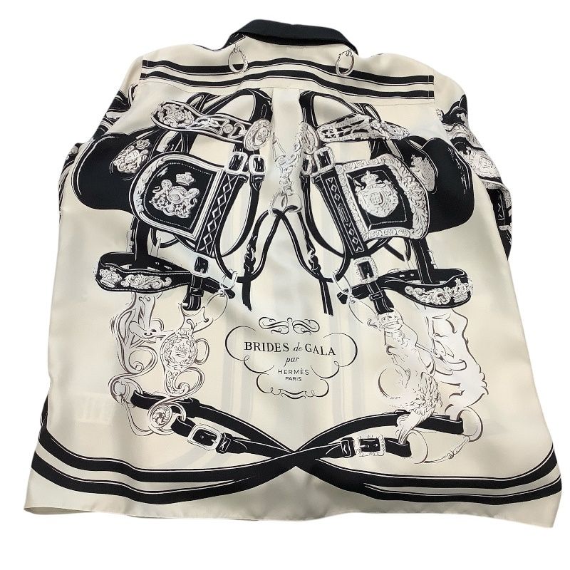 HERMES - HERMES エルメス スカーフ ドッキング シャツ  ブラック×ホワイト シルク サイズ38 【中古】JA-19964 HERMES エルメス スカーフ ドッキング シャツ ブラック×ホワイト