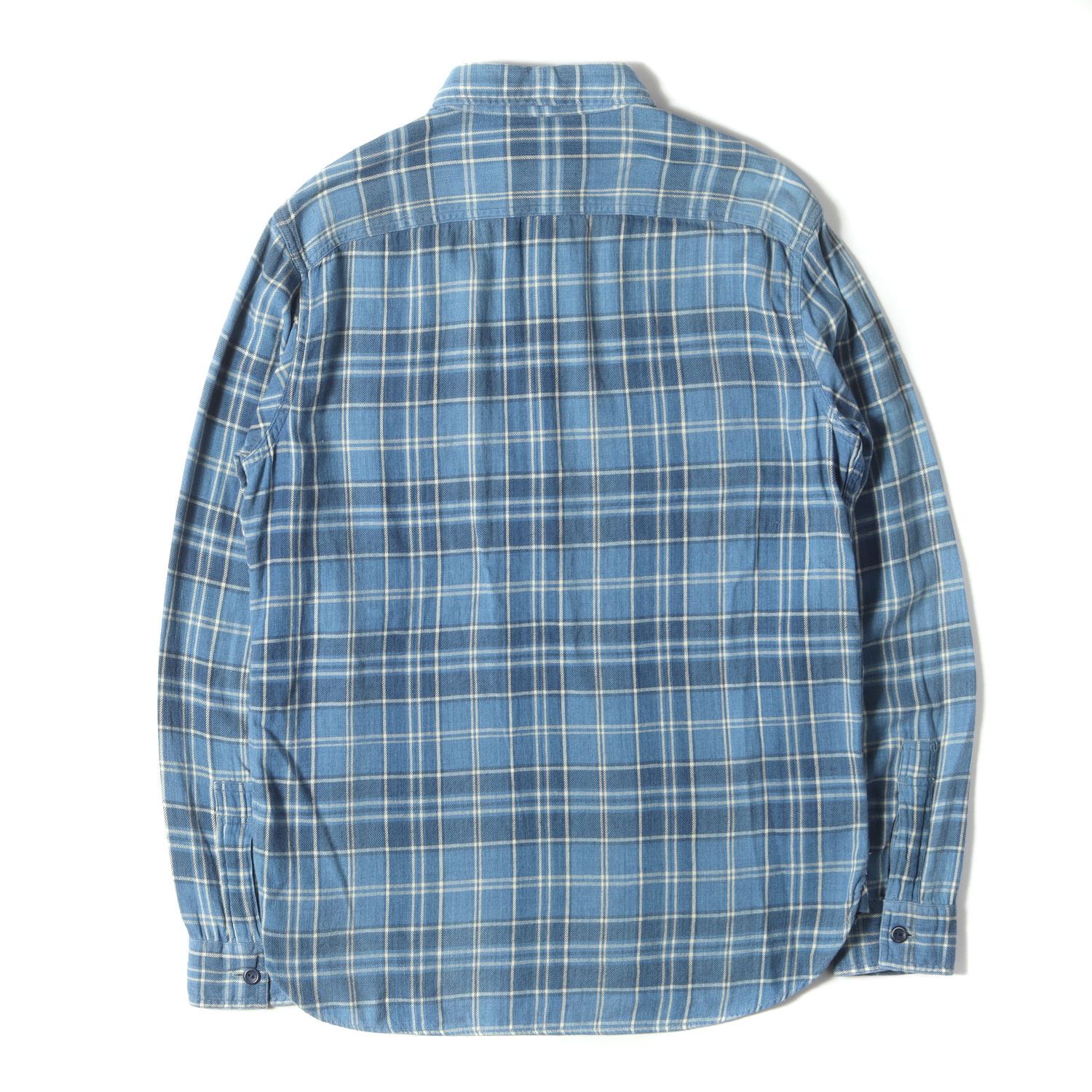 ダブルアールエル RRL シャツ チェック 長袖 ブルー 青 美品 ダブルアールエル RRL シャツ 長袖 オープンカラー オンブレ