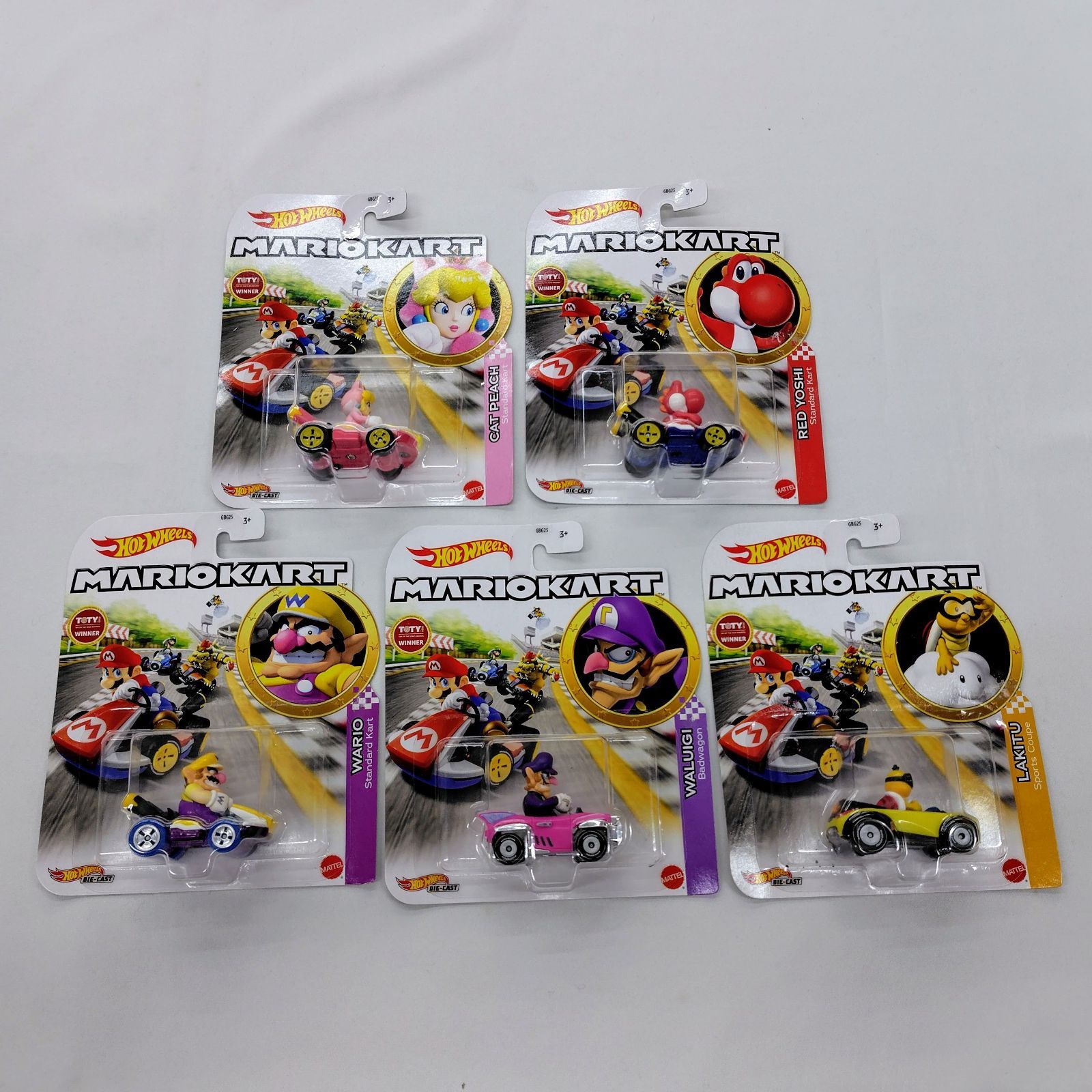 ホットウィール Hot Wheels マリオカート5台セット ワルイージ ワリオ ネコピーチ ジュゲム あかヨッシー
