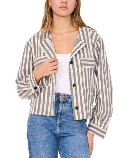 【送料無料】 ヴィンスカムート レディース ジャケット・ブルゾン アウター Women's Striped Cropped Jacket New Ivory