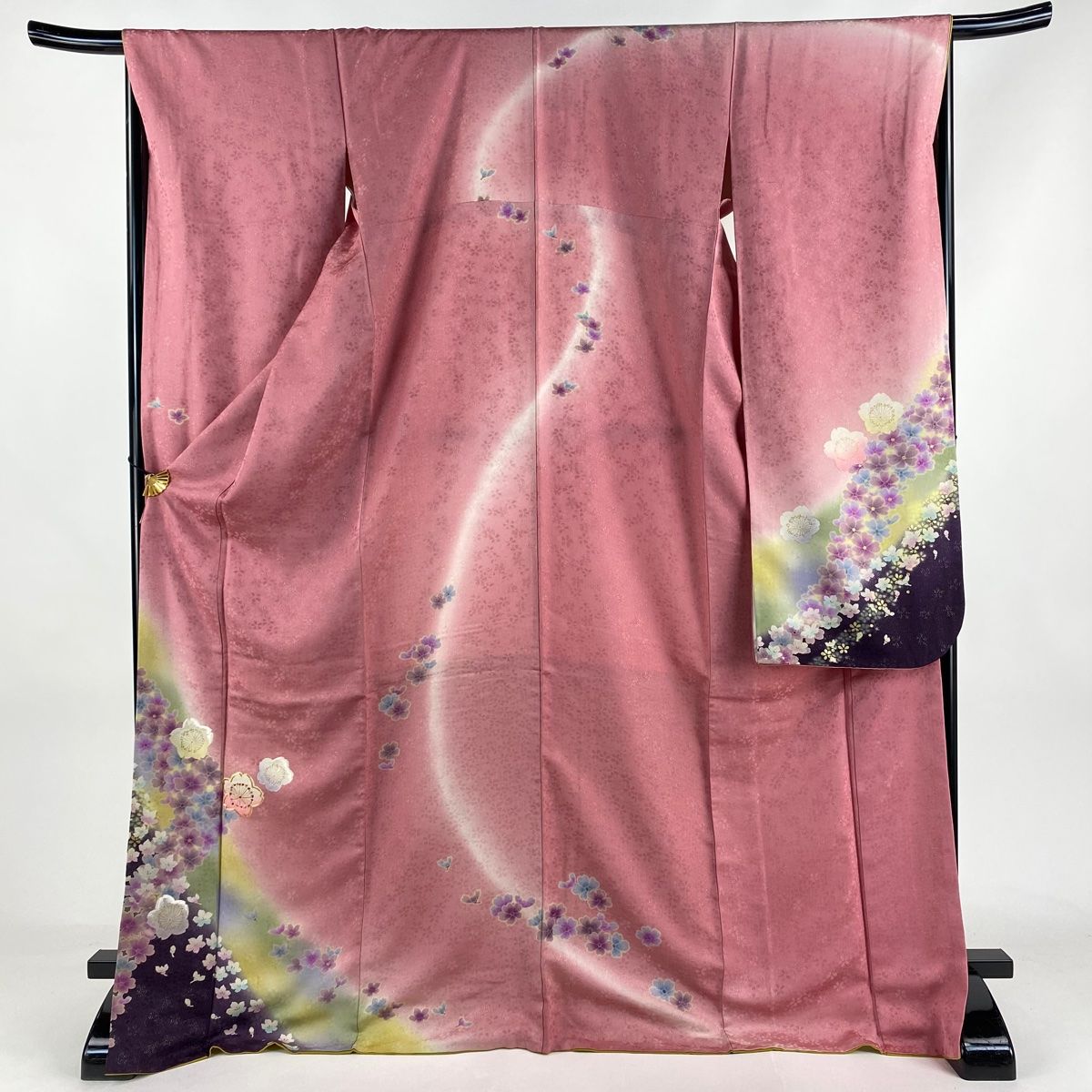 振袖 身丈171cm 裄丈68.5cm L 袷 花 桜 銀通し 刺繍 ピンク 正絹 名品