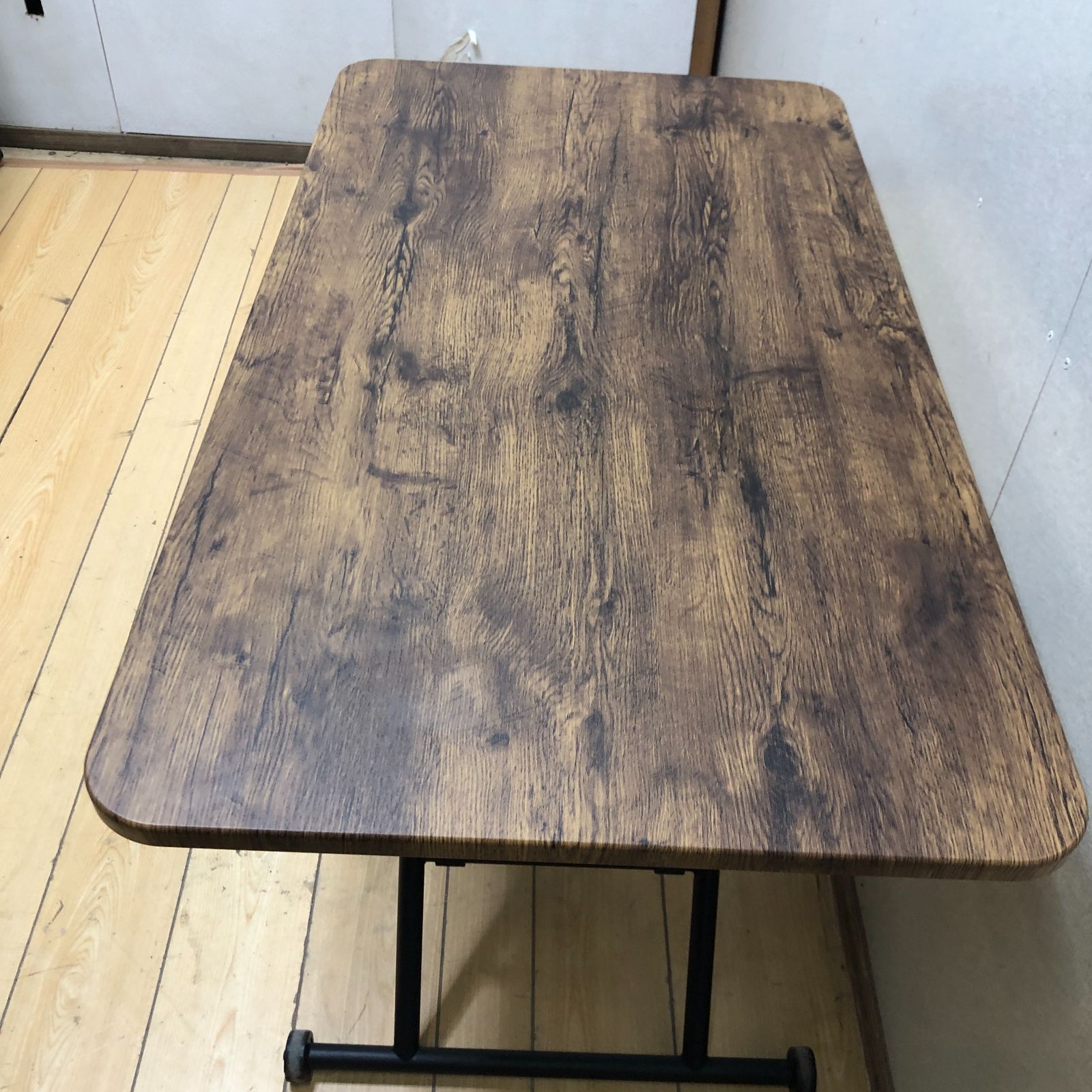 送料無料】ガス昇降式 折りたたみテーブル 高さ調整 木目調 幅100×奥行