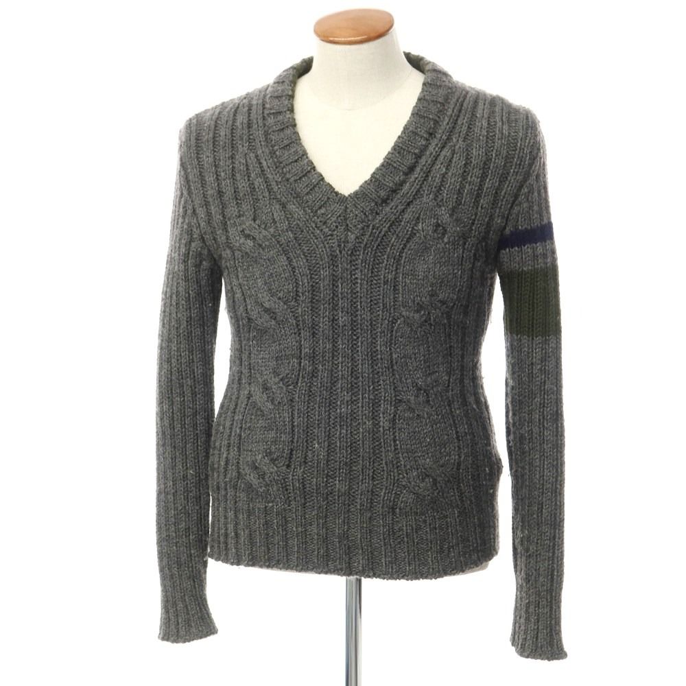 【中古】ロベルトコリーナ ROBERTO COLLINA ローゲージウール Vネックニット グレーxオリーブ【サイズ48】【メンズ】