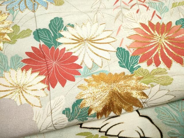 平和屋着物▽豪華振袖 駒刺繍 草花文 金彩 正絹 逸品 CAAW4525hy