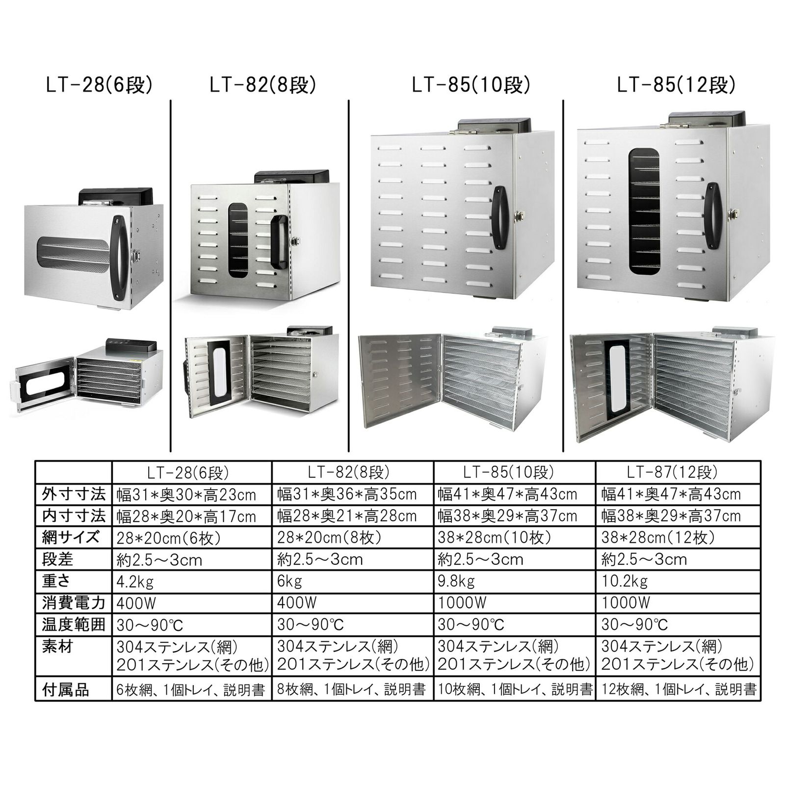 食品乾燥機 10層 フードドライヤー クッキー乾燥機 電気食品脱水機 ドライフルーツ 304ステンレス鋼製 LCD智能温度制御 24時間タイマー 食品グレード 野菜 お茶