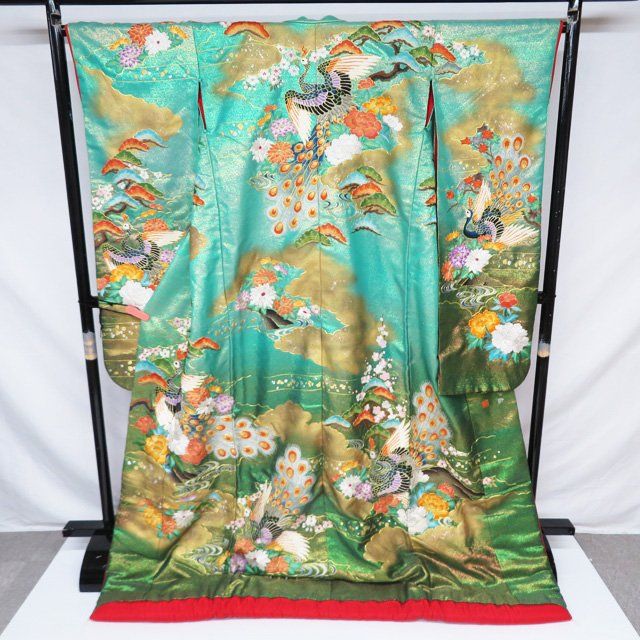 打掛 着物 正絹 金駒刺繍 相良刺繍 中国刺繍 花鳥模様 鶴 逸品 豪華