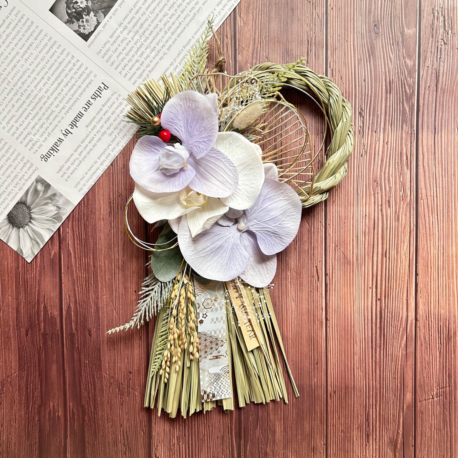 No.25 胡蝶蘭のい草しめ縄リース2025 ハンドメイド お正月飾り玄関  
