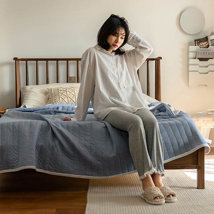 綿100 ブランケット ニット 肌布団 肩掛け 膝掛け ソファーカバー 幾何柄 防寒 保温 柔らかい 丸洗い可 北欧風 一年中使える 青 ニットケット 肌掛け布団 綿100％ 洗える キルトケット コットン