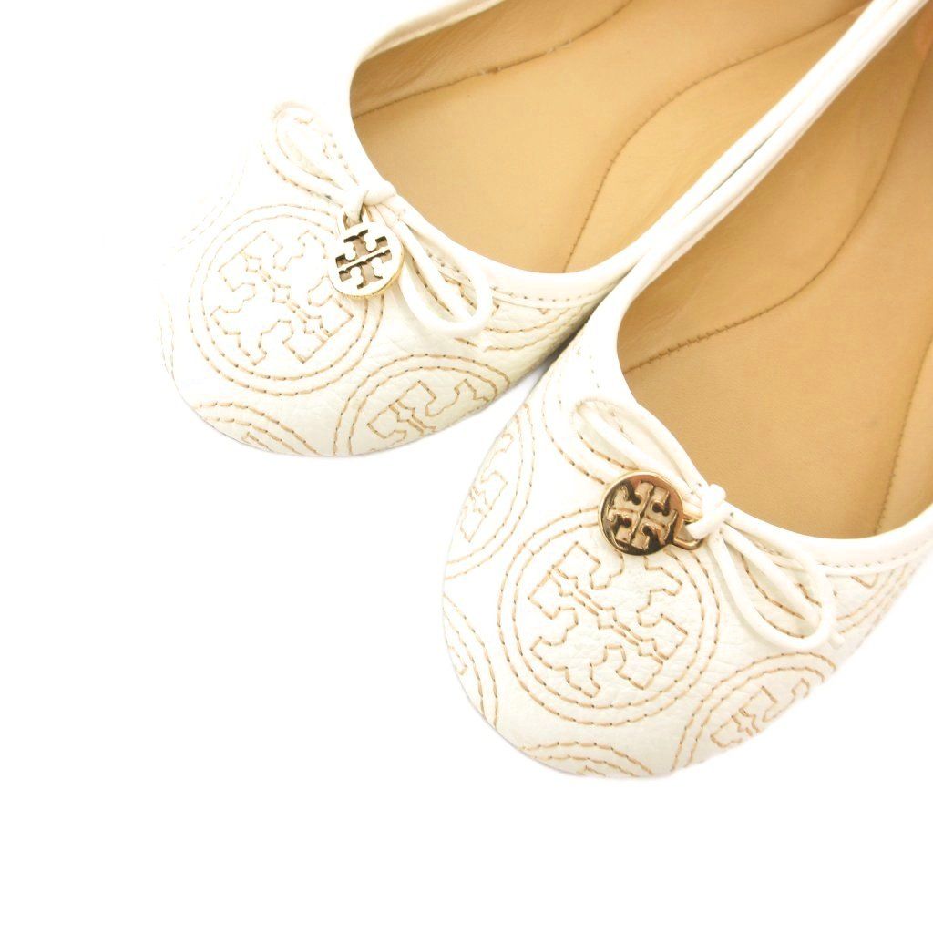  トリーバーチ TORY BURCH バレエシューズ フラット リボン 5.5 M 白 ホワイト ロゴ 総柄 GV GY 19 フラットシューズ バレエシューズ パンプス