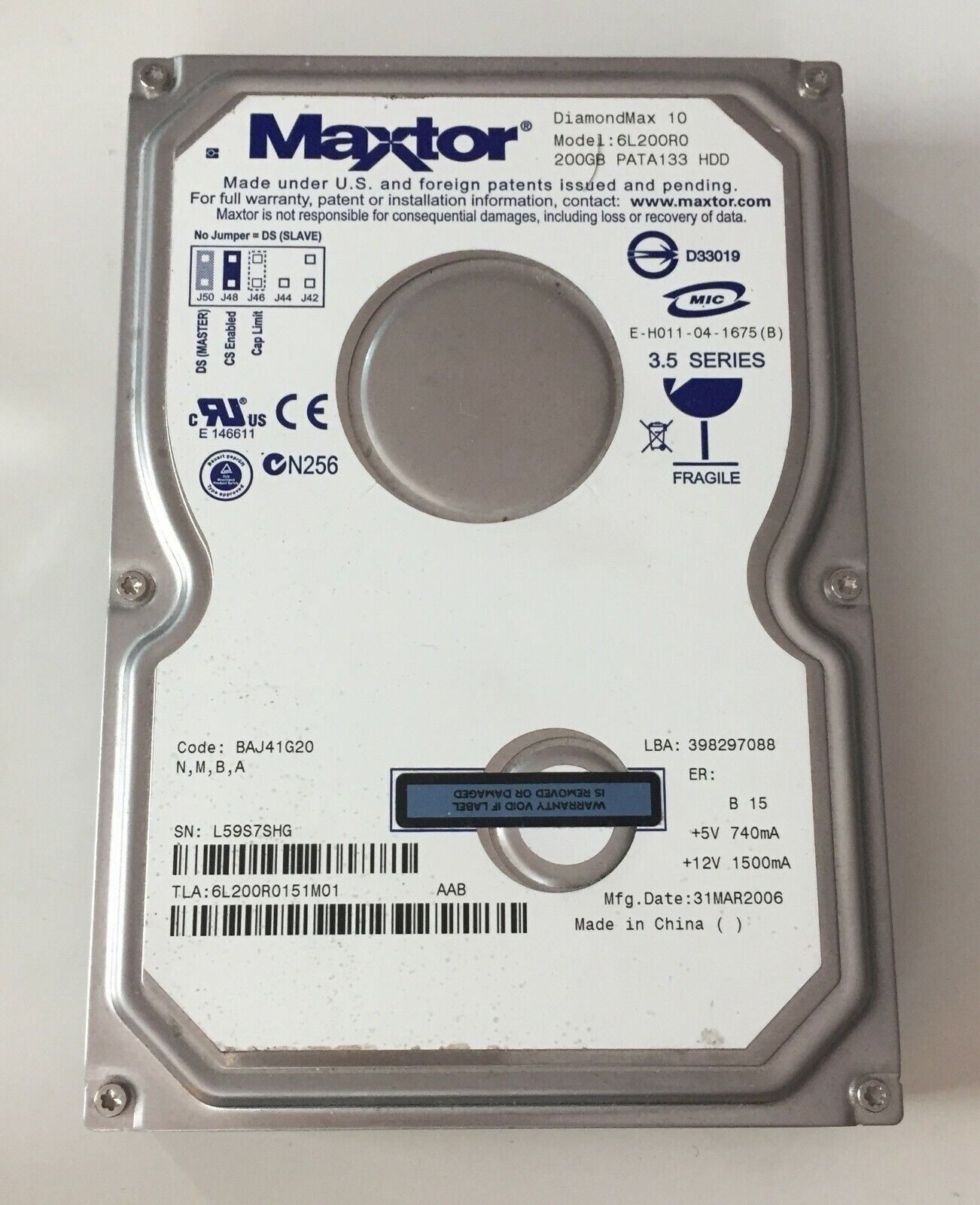 Maxt DiamondMax 10 6L200R0 200GB SATA HDD ハードドライブ 内蔵 7200RPM 3.5インチ