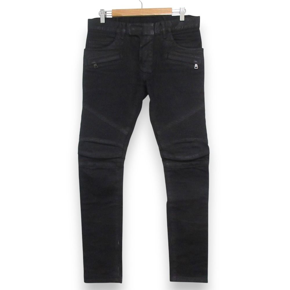 BALMAIN HOMME コーティングバイカーデニム 美品 BALMAIN HOMME バルマン オム ワックスコーティング バイカー