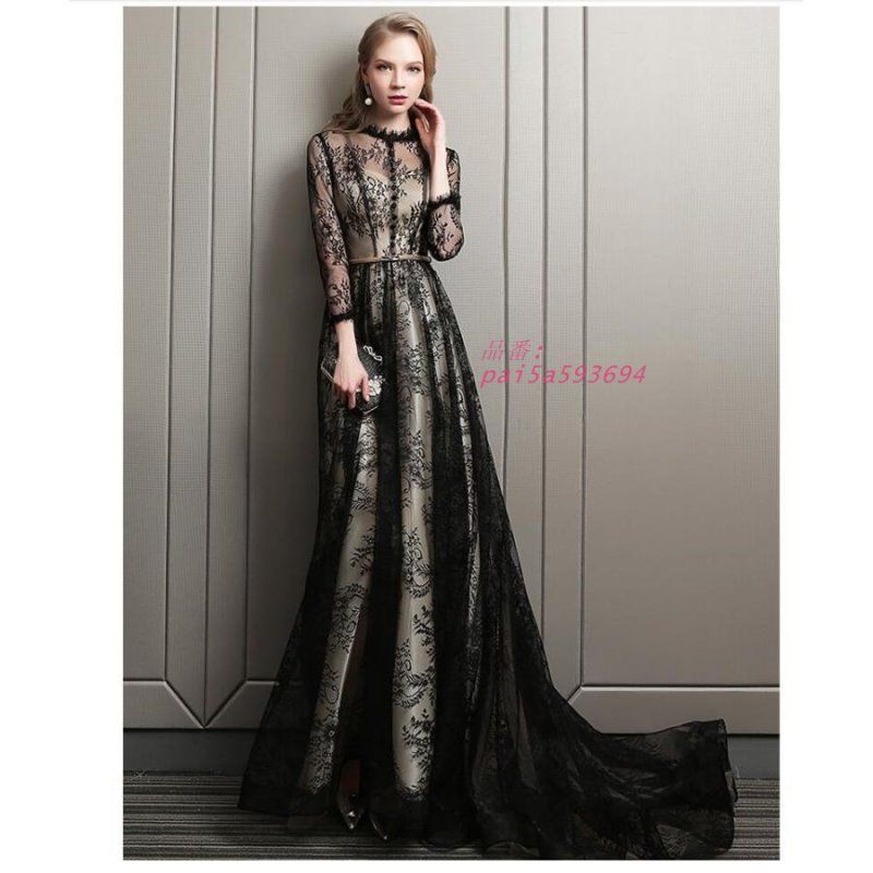 袖あり 立ち襟 トレーンドレス パーティードレス ナイトドレス ウエディングドレス 演奏会 感 二次会 発表会 ロングドレス 結婚式ワンピース ステージ衣装 pai5a593694