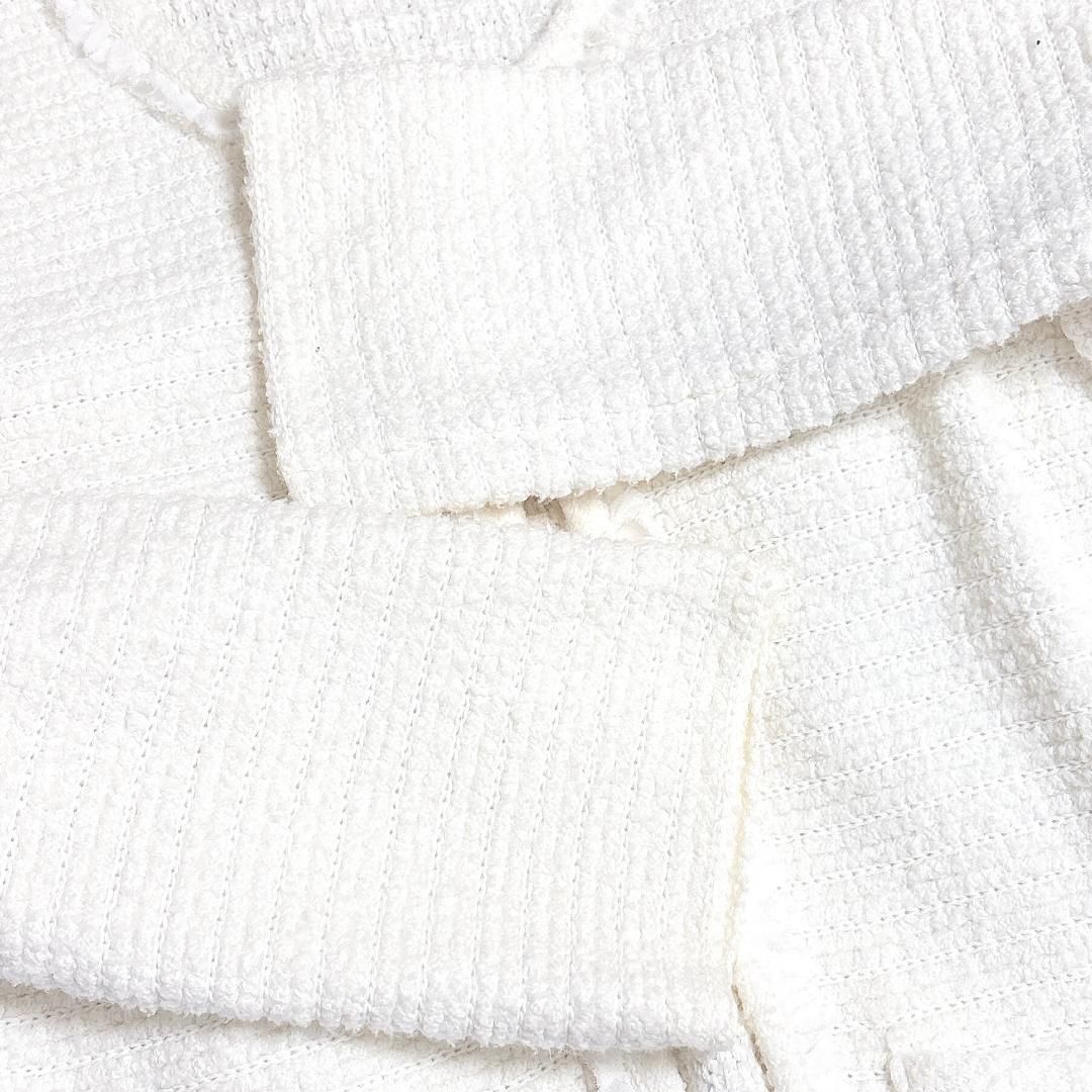 美品】 FOXEY ノーカラージャケット 40 オフホワイト ツイード ニット