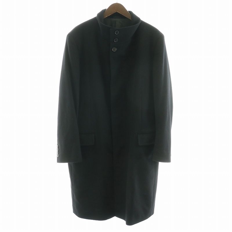 ピエールカルダン Pierre Cardin ロロピアーナ Loro Piana ロングコート スタンドカラー 比翼 カシミヤ100% L 黒 ブラック GY17 /MW