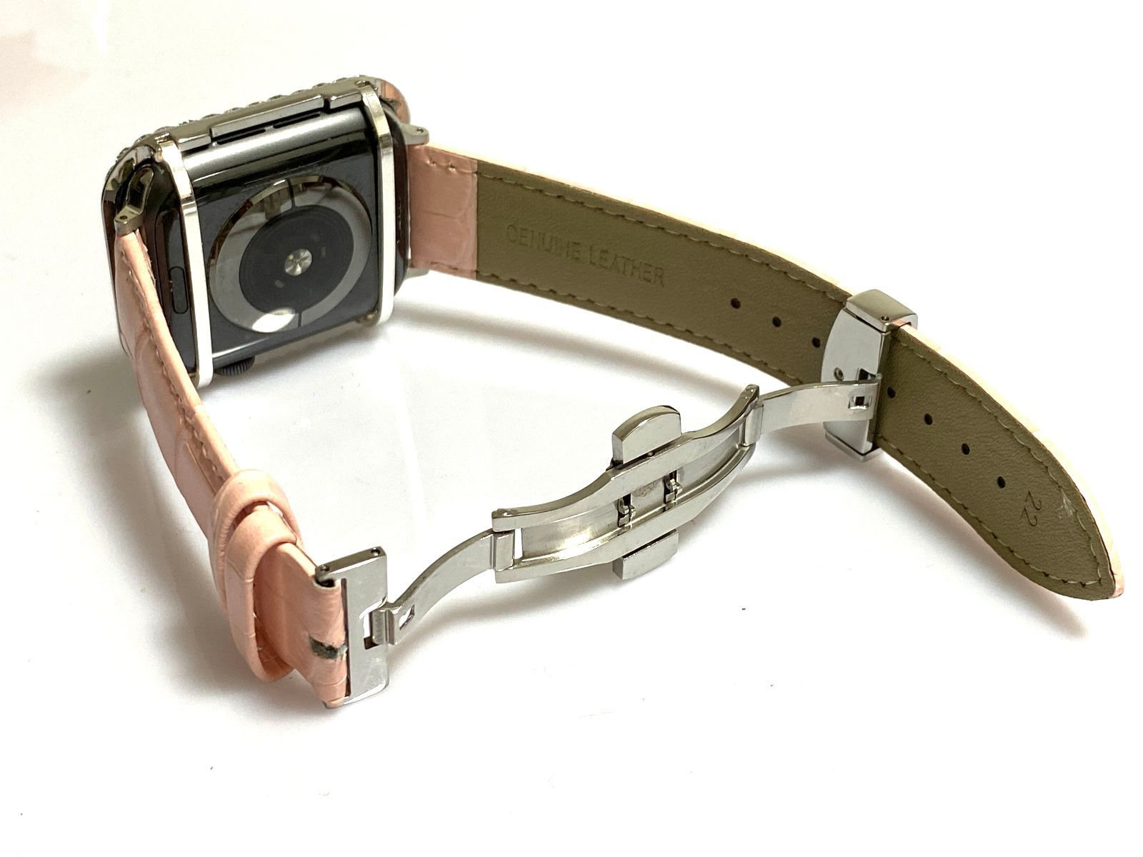 ピンクシルバー★アップルウォッチバンド レザーベルト Apple Watch キラキラ　カバー　ケース  メンズ レディース  40mm 41mm 44mm 45mm レザーベルト
