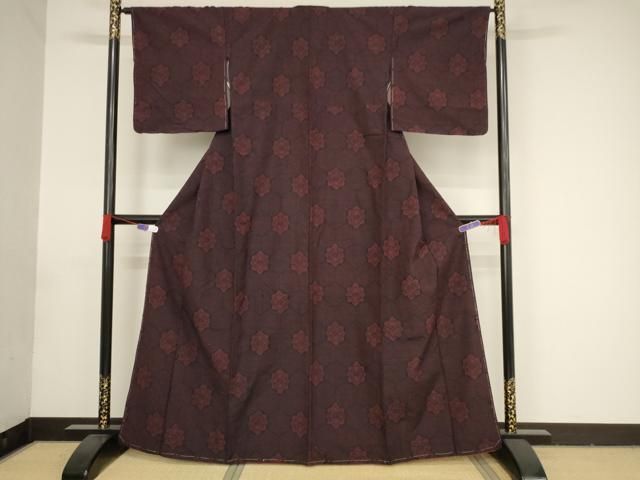 平和屋着物▽上質な紬 単衣 80亀甲 亀甲文 正絹 逸品 AAAS4969fy