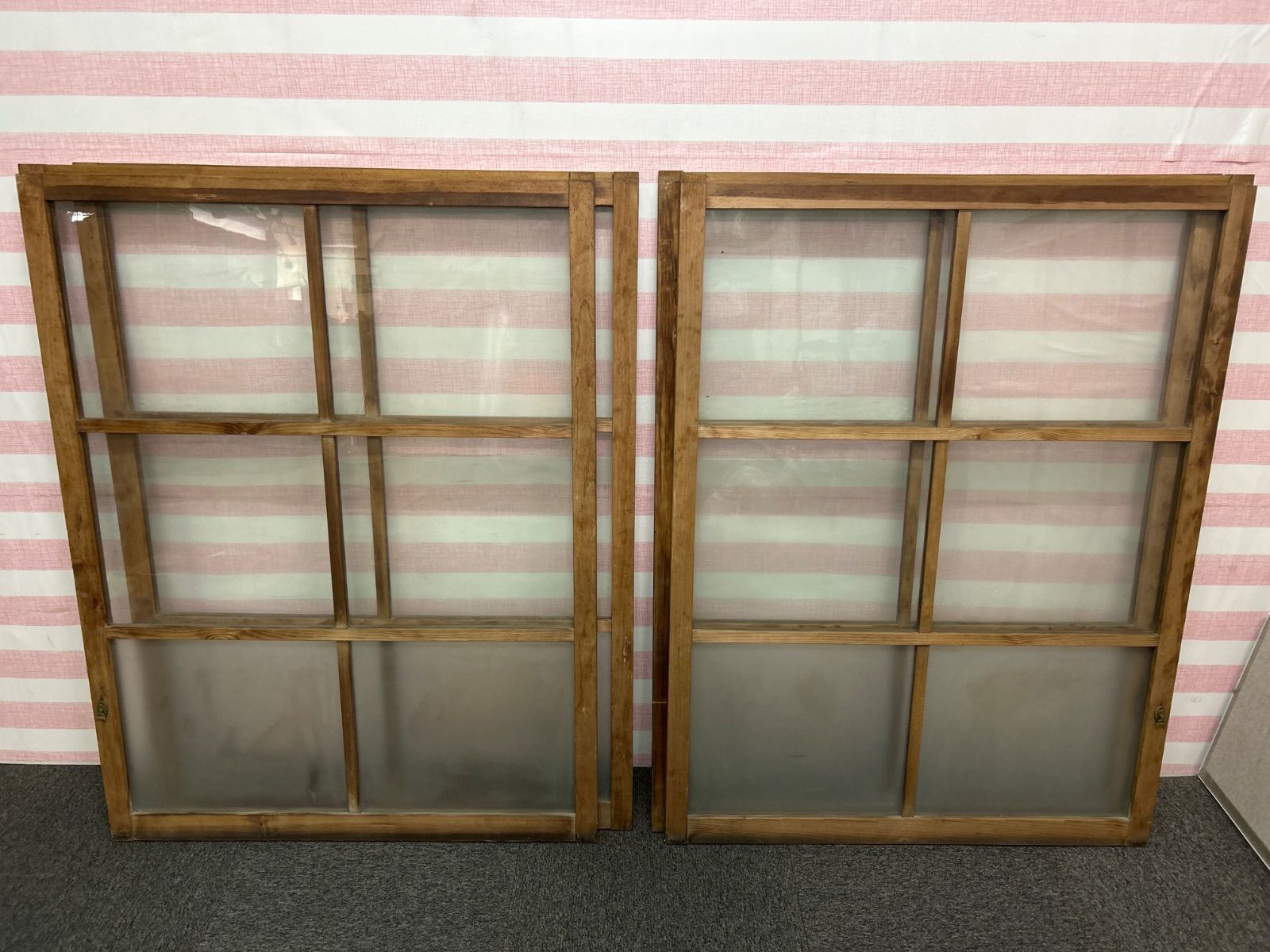 ♪ ガラス 引き戸 4枚セット すりガラス 昭和レトロ アンティーク インテリア 古道具 家具 建具 送料込み Z-2