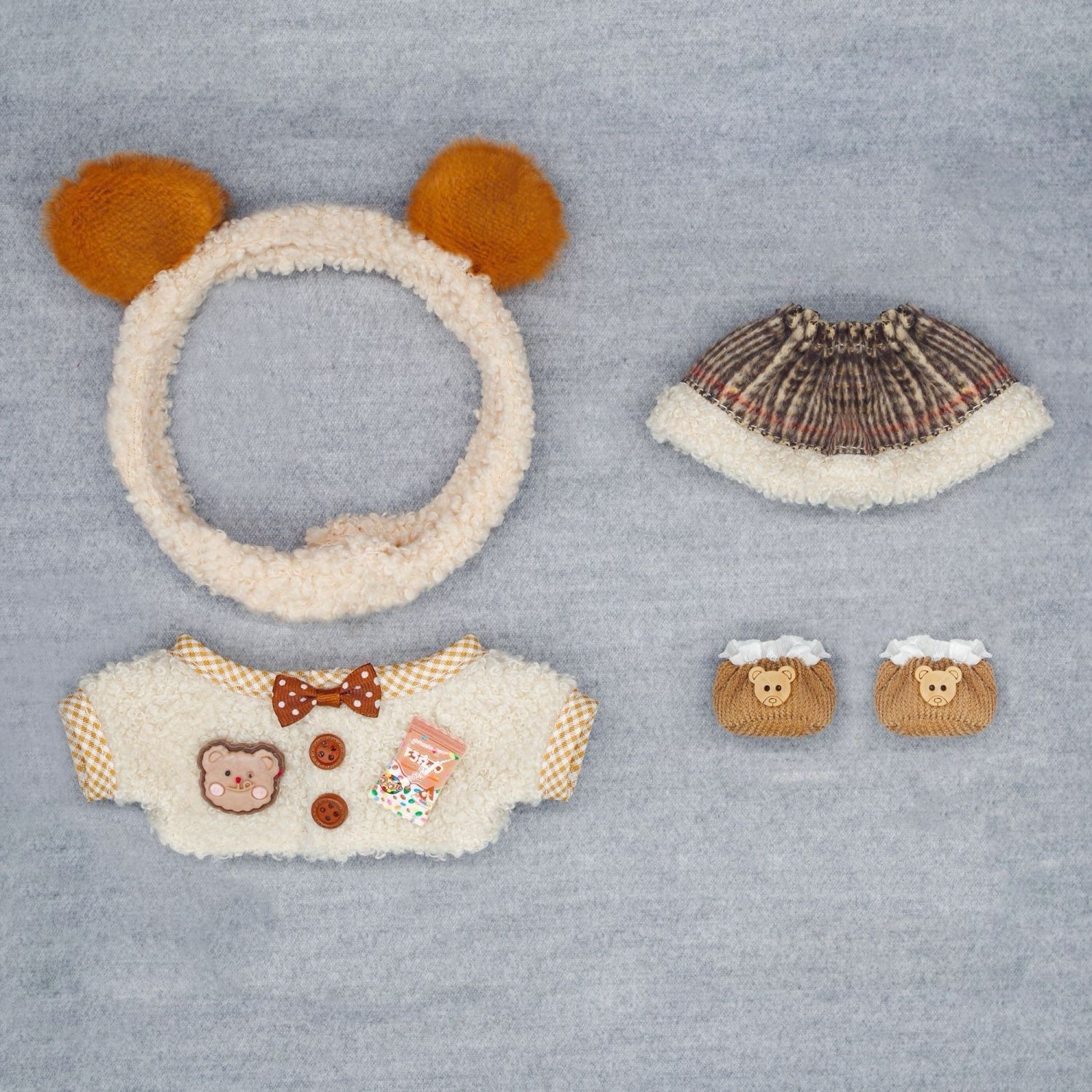 20cmオリジナル「はちみつくま」ぬい服 4点セット 無属性 綿花ぬいぐるみ衣装 20cm ぬいぐるみ服 着せ替え クマ帽子 パンツ パーカー 靴付き