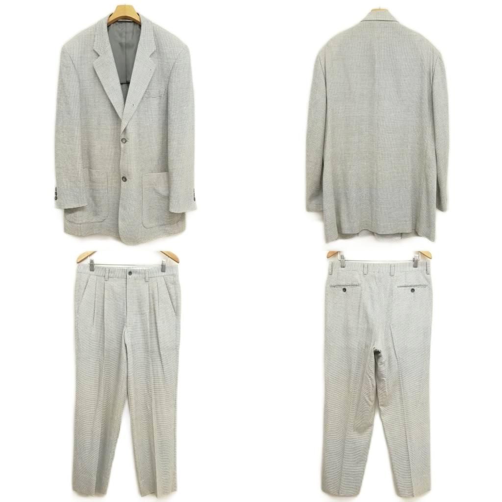 ランバン LANVIN CLASSIQUE シングル 段返り 3B スーツ セットアップ ジャケット スラックス 50-36 ライトグレー系