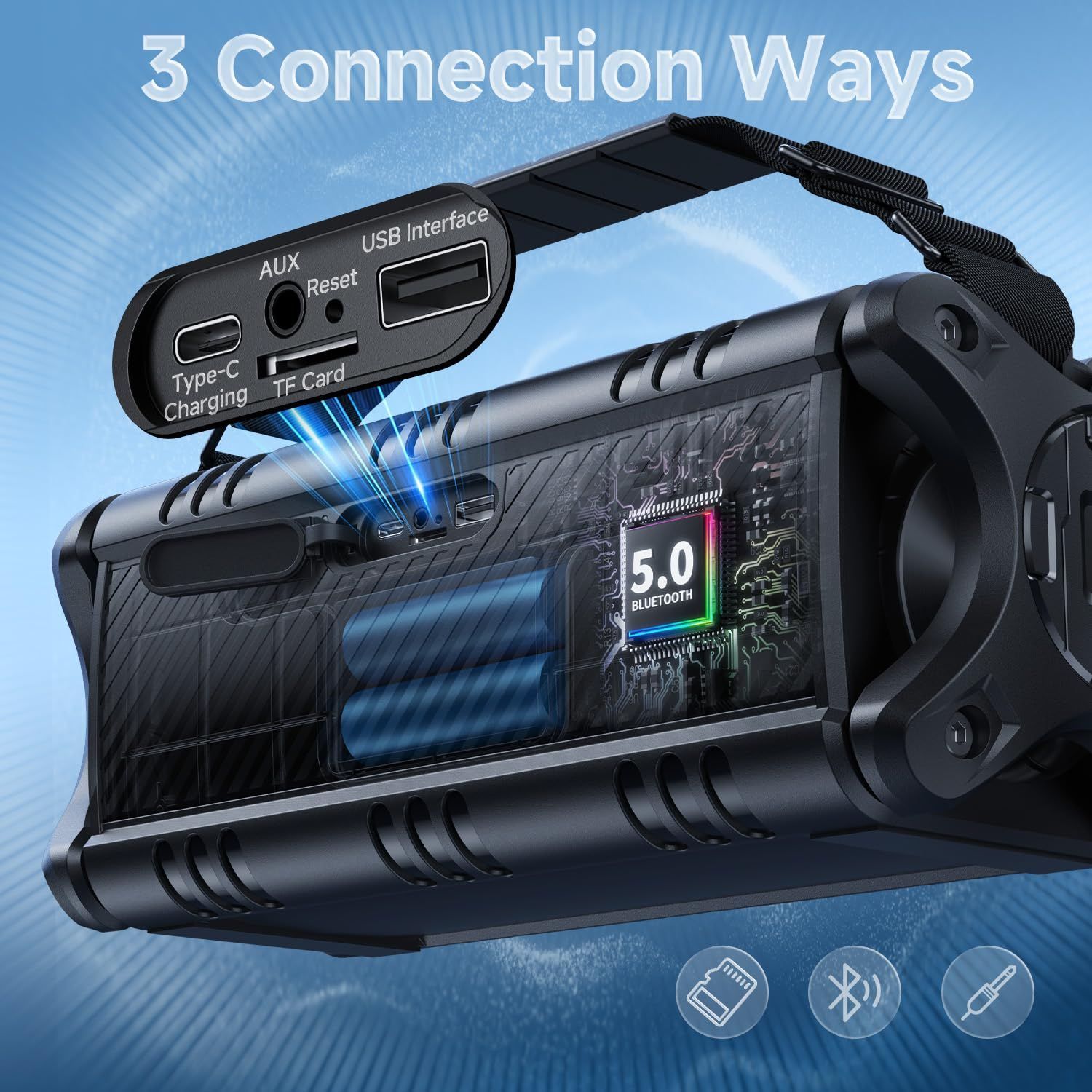 スピーカー IPX6 防水ポータブルスピーカー ワイヤレススピーカー 50W 90Wピーク Bluetooth 重低音 40時間連続再生 強化された低音 イコライザー 2台ペアリング パワーバンク Bluetooth W-KING 5.0 マイク内蔵 TF