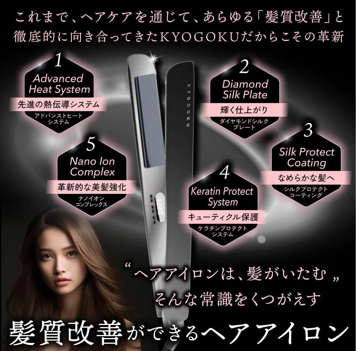 ナノシルク ケラチン ストレートアイロンダイヤモンドシルクプレート KYOGOKU ナノシルク ケラチン ストレートアイロン 美容室専売品