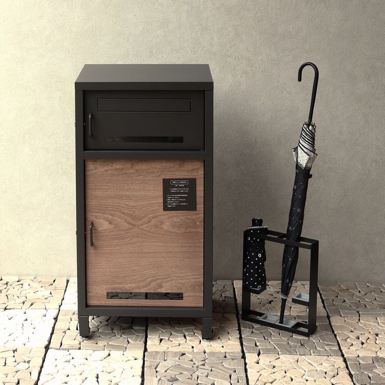 宅配ボックス 宅配BOX ポスト 一体型 郵便ポスト 置き配 鍵付き オシャレ ガルバナイズド処理 木目柄 防犯対策