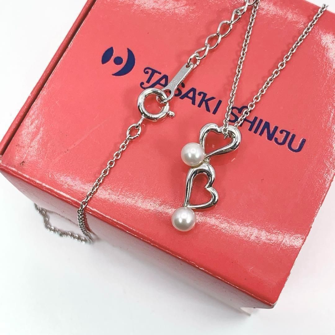 TASAKI タサキ パール ネックレス シルバー ダブルハート パーティー 