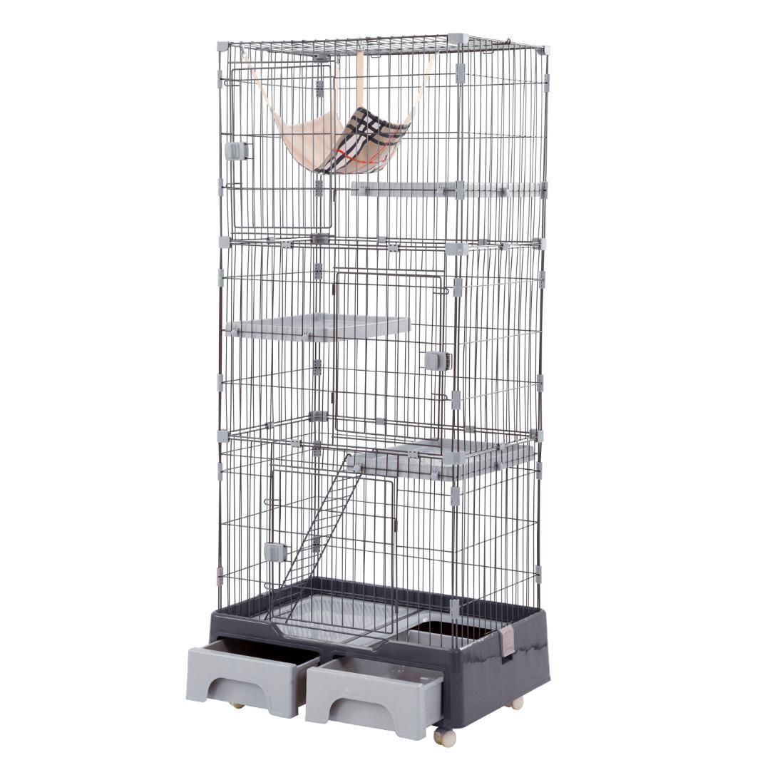 猫 ケージ トイレ付 ハンモック付 収納型 キャットケージ 3段 1段2段 猫 ケージ トイレ付 ハンモック付 収納型 キャットケージ 3段 1段2段