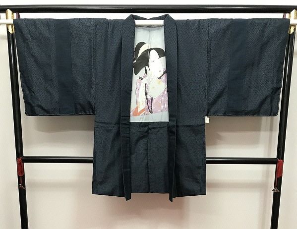 濃紺地に蚊絣様の紬