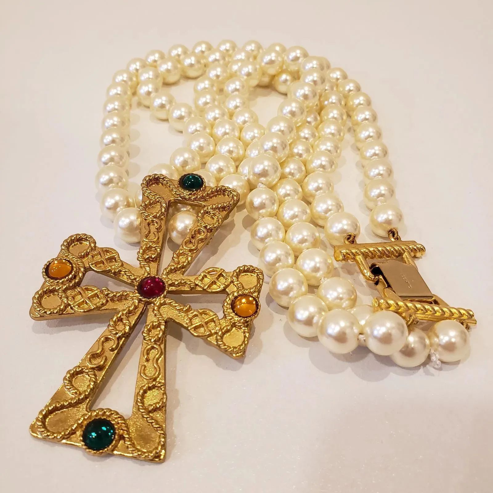 ✨美品✨MOSCHINO パールクロスネックレス ロングネックレス 個性的 