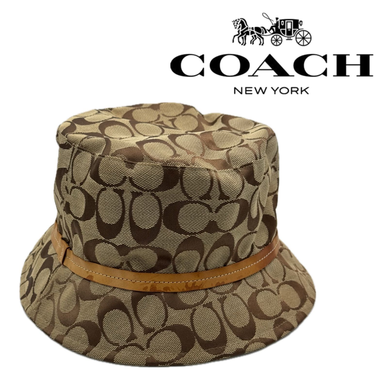 新品 コーチ COACH 帽子 バケットハット M/L シグネチャー柄 ベージュ 美品 COACH コーチ バケットハット 帽子 シグネチャー柄 M/L
