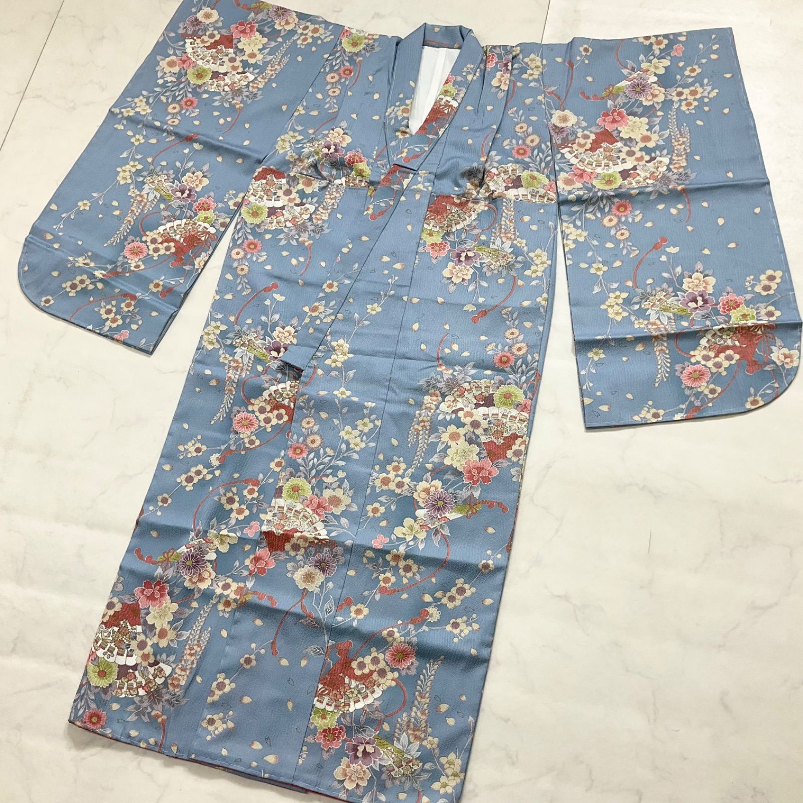 ◆kimono one◆♥同然◆5歳くらい用◆女の子着物◆正絹◆仕付け糸付き◆まるやま◆子供着物◆七五三◆袷◆裄50.5㎝肩丈122.5㎝◆七五三お詣り女の子着物こどものひお正月卒業式十三詣り◆G308