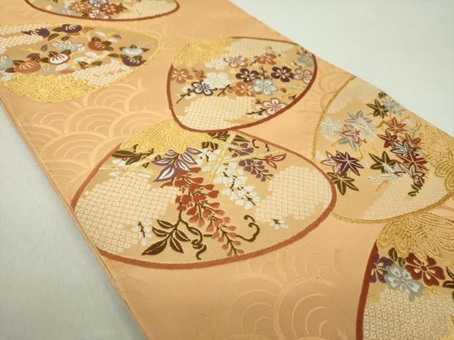 平和屋着物○銀座 志ま亀 六通柄袋帯 唐織 貝合せ花文 金糸 たとう紙