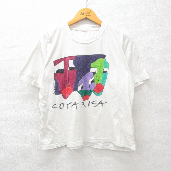 XL/古着 半袖 ビンテージ Tシャツ メンズ 90s コスタリカ ハンドペイント 大きいサイズ クルーネック 白 ホワイト 24mar29 中古