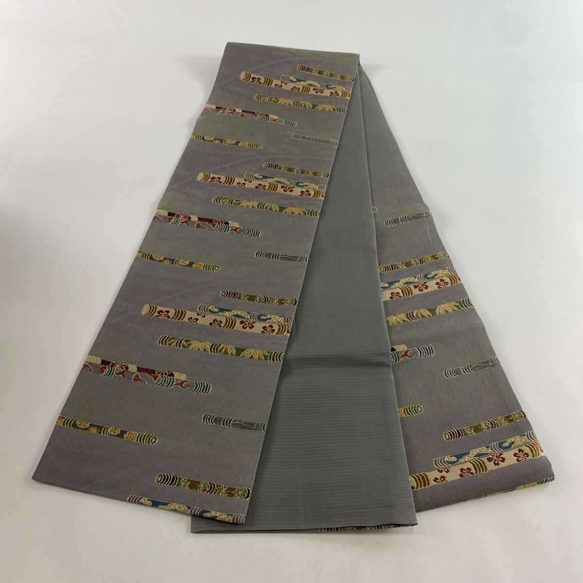 袋帯 六通 松竹梅 鴛鴦 流水 24M374f 袋帯 秀品 笛 松竹梅 金糸 灰色 六通 正絹 【中古】 - メルカリ